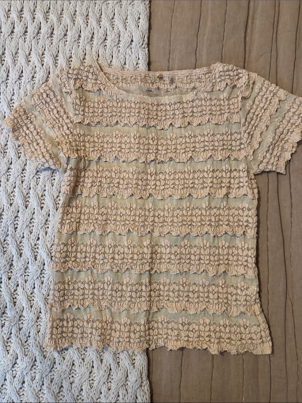 NWOT Free People One Textured Short Sleeve Top in Cream